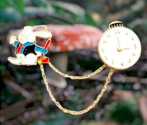 Disney WHITE RABBIT PIN Alice in Wonderland 2 PC Chain Watch Enamel Lapel Brooch